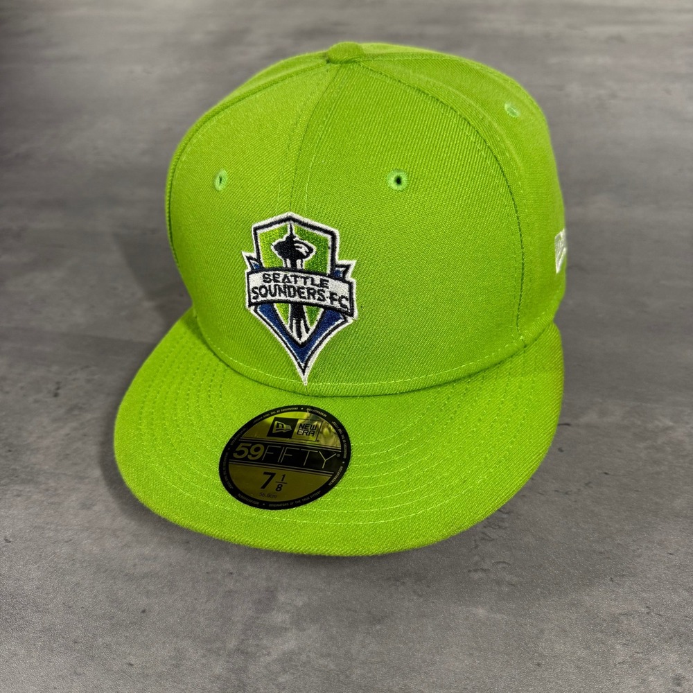 New Era Seattle Sounders FC MLS Neon Green Fitted Hat Cap 7 1/8‎ Soccer Football